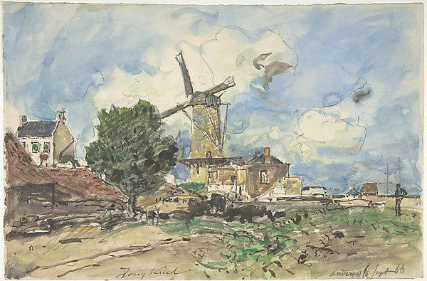 Wind Mill at Antwerp 1866-Johan Barthold Jongkind,16x12"(A3) Poster