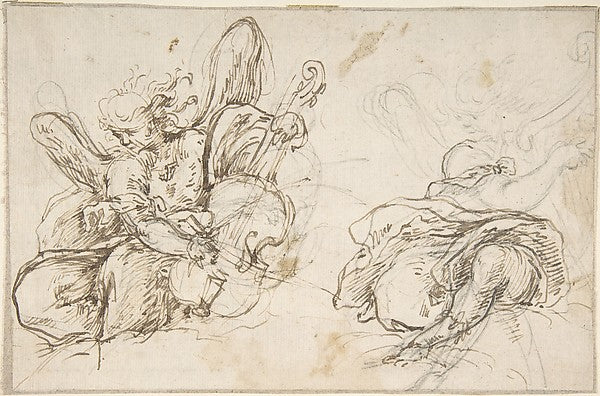 Figures of Two Music-Making Angels 17th cent-Anonymous, Spanis,  Poster Print Wall Art