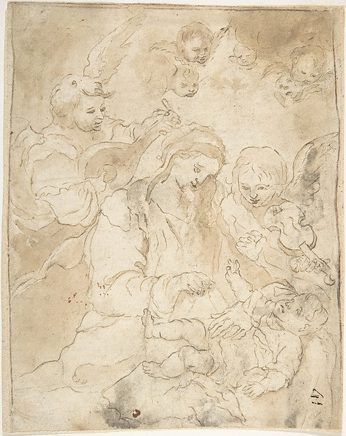 Madonna and Child with Angels Playing Lute and Viola da Bracci,16x12"(A3)Poster