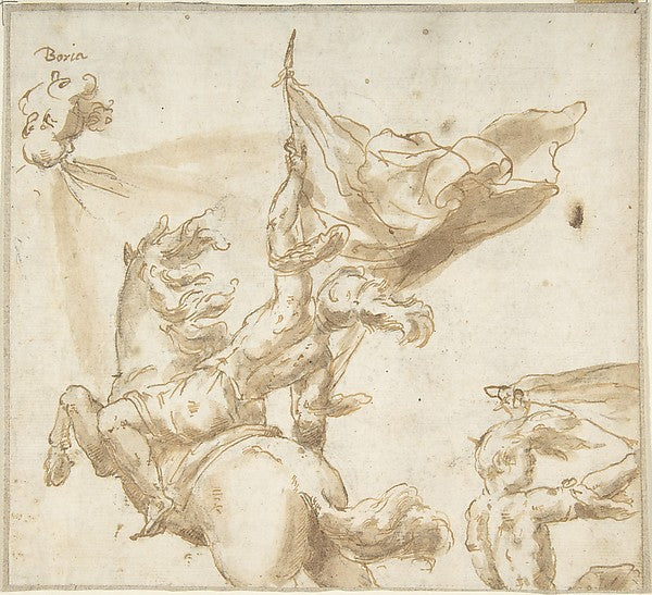 Figure of a Soldier on Horseback Holding a Flag 17th cent-Anon,16x12"(A3)Poster