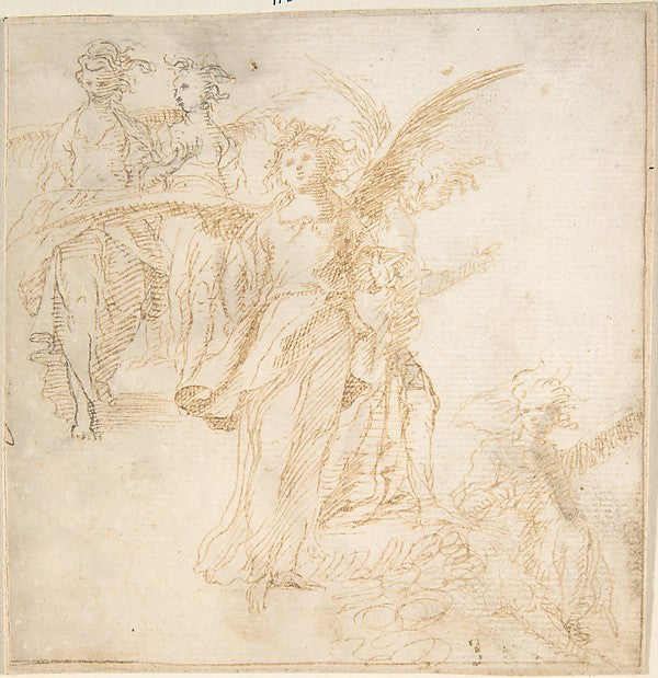 Studies for Figures of Five Angels 17th cent-Anonymous, Spanis,  Poster Print Wall Art
