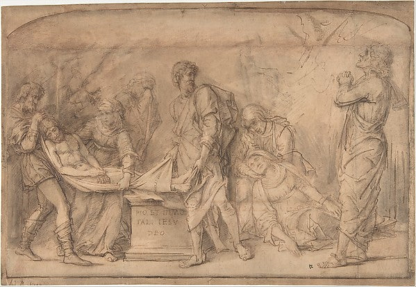 The Entombment  after Mantegna 17th cent-School of Rembrandt,, Poster Print