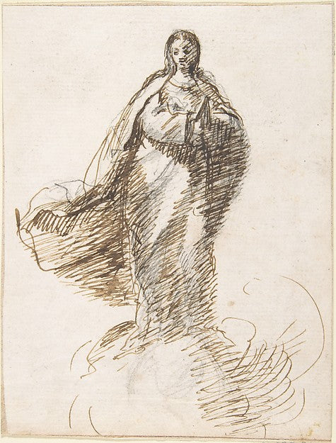 Virgin of the Immaculate Conception Standing on Clouds 17th ce,  Poster Print Wall Art