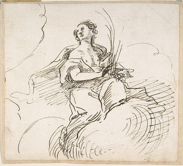 Female Figure with Palm  Seated on Clouds 17th cent-Anonymous,,  Poster Print Wall Art