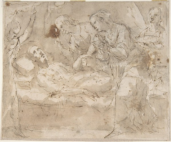 Death of a Male Saint  with Four Secondary Figures 17th cent-A,  Poster Print Wall Art