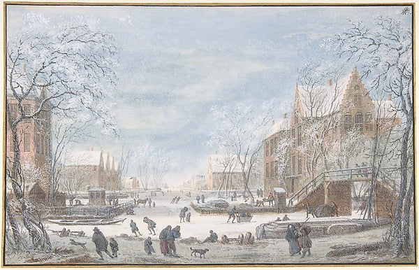 Snow Falling on a Dutch Town n.d.-Abraham Rademaker,16x12"(A3) Poster
