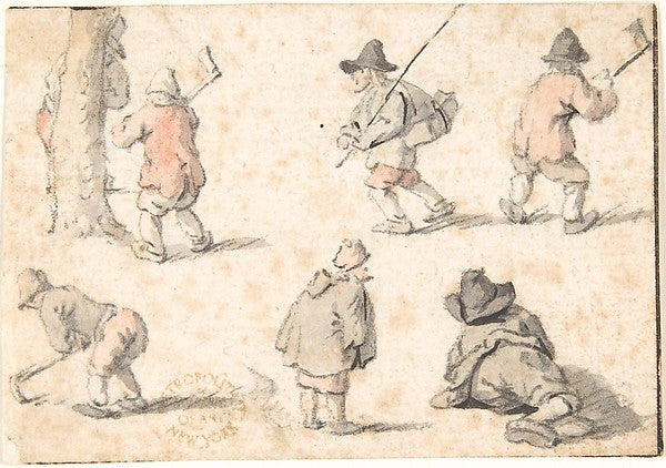 Studies of Peasants 1625–85-Attributed to Herman Saftleven II,  Poster Print Wall Art