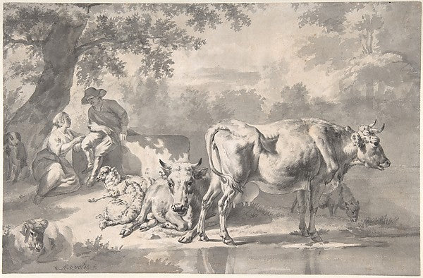 Peasants with Cattle and Sheep mid-17th cent-Adriaen van de Ve,  Poster Print Wall Art