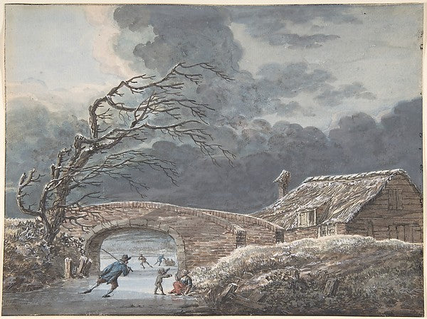 Winter Landscape with Skaters on a Frozen Canal n.d.-Vincent J, Poster Print