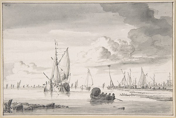 Various Ships and a Rowing Boat on an Estuary n.d.-Wigerus Vit,  Poster Print Wall Art