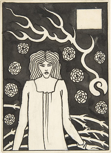 Young Woman Surrounded by Briars  Lightning and Roses  by May,  Poster Print Wall Art
