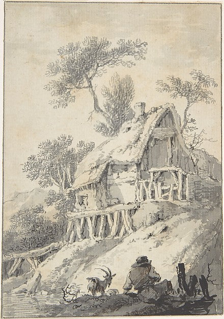 Thatched Cottage by a Brook 18th cent-Anonymous, Dutch, 18th c,  Poster Print Wall Art