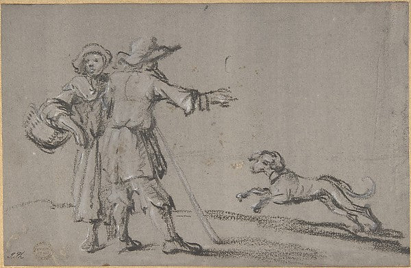 Two Figures and a Dog 17th cent-Anonymous, Dutch, 17th cent,  Poster Print Wall Art