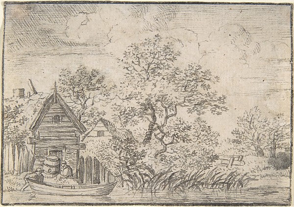 Two Men and a Boat by a House on the Water 17th cent-Anonymous,  Poster Print Wall Art