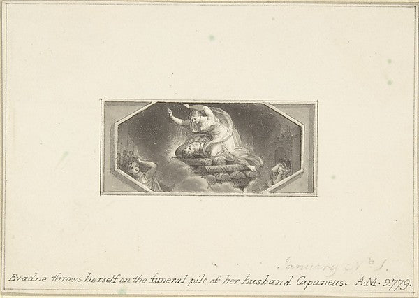 Evadne throws herself on the Funeral Pile of her Husband Capan,  Poster Print Wall Art