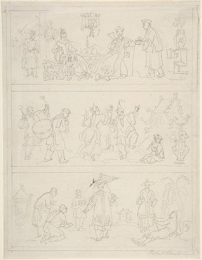 Three Friezes of Chinese Figures 1800–1856-Robert Cruikshank,16x12"(A3)Poster