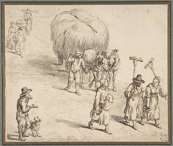 Peasants and Hay Wagon on a Country Road 1580–1625-Circle of J,16x12"(A3) Poster