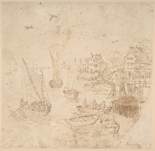 Boats and Houses 16th cent-In the manner of Jan Brueghel the E,16x12"(A3) Poster