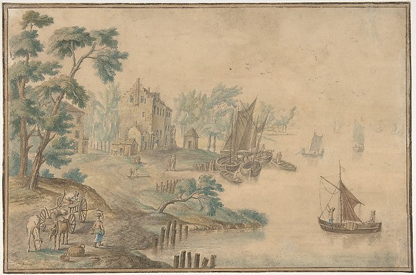 Landscape with Horses and Carts and a River at Right 18th cent,  Poster Print Wall Art
