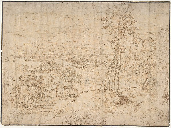 Landscape with a Town by the Seashore and Mountains in the Dis,16x12"(A3) Poster