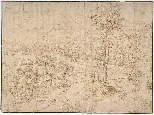 Landscape with a Town by the Seashore and Mountains in the Dis,16x12"(A3) Poster