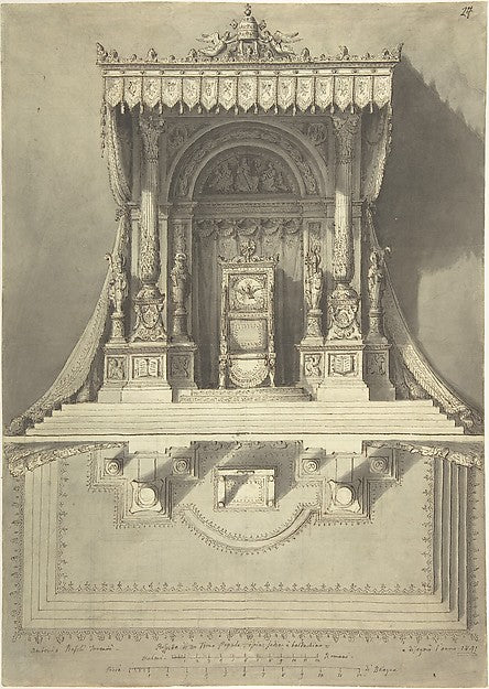 Elevation and Ground Plan for a Papal Throne 1841-Antonio Baso,  Poster Print Wall Art