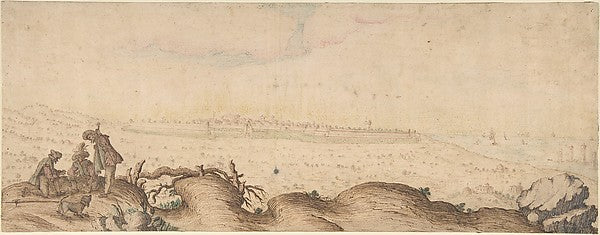 Three Men and a Dog on a Hill 1600–1638-Attributed to Ercole B,16x12"(A3) Poster