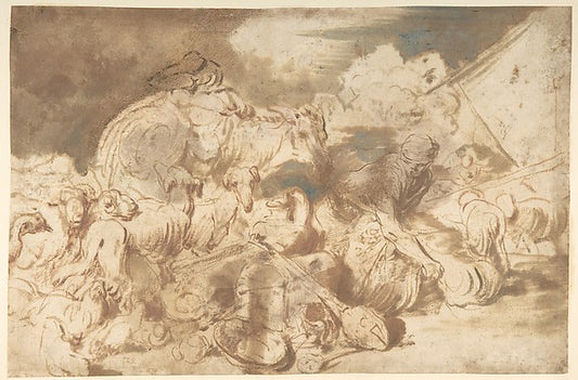 Animals and Figures before the Ark 1660–64-Circle of Giovanni,16x12"(A3) Poster
