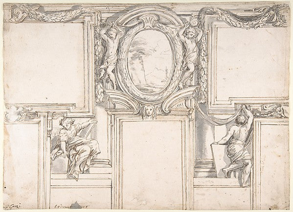 Design Wall Elevation with Stucco and Painted Decorations 1708,  Poster Print Wall Art