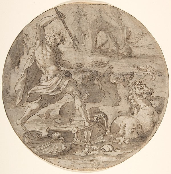 Neptune in his Chariot late 16th–mid 17th cent-Attributed to P,16x12"(A3) Poster