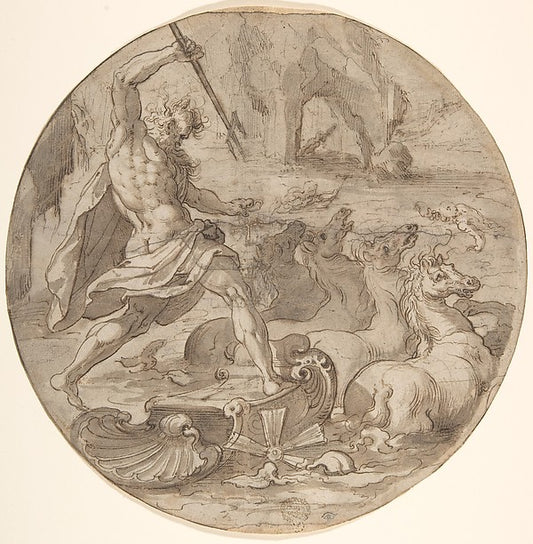 Neptune in his Chariot late 16th–mid 17th cent-Attributed to P,16x12"(A3) Poster