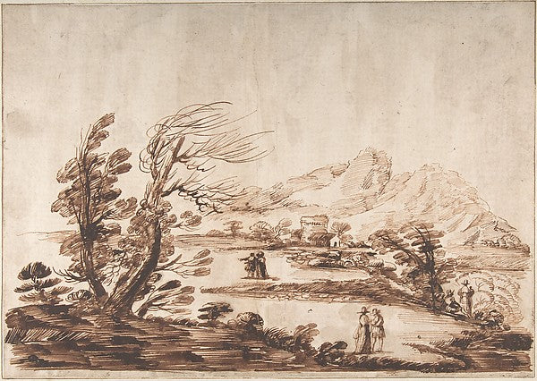 Landscape with Six Figures 1750–80-18th cent Imitator of Guerc,16x12"(A3) Poster