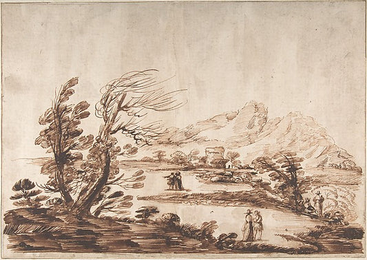 Landscape with Six Figures 1750–80-18th cent Imitator of Guerc,16x12"(A3) Poster