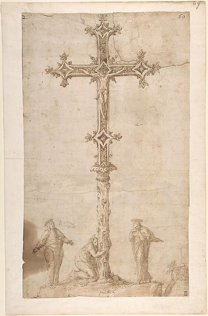 Design for a Crucifix with the Virgin Mary  Saint Mary Magdale, Poster Print