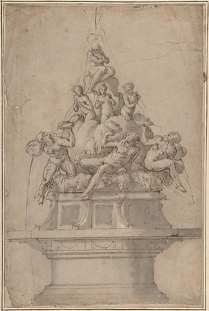 Design for a Fountain with Rivergods and Nymphs. 1511–74-Giorg,  Poster Print Wall Art