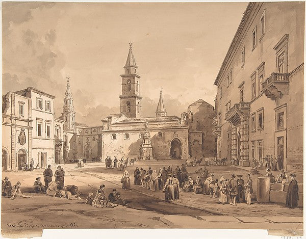 The Main Square in Andria  1803–94-Achille Vianelli ,  Poster Print Wall Art