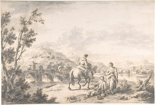 River Landscape with Two Mendicants and Other Figures 1709–84,16x12"(A3) Poster