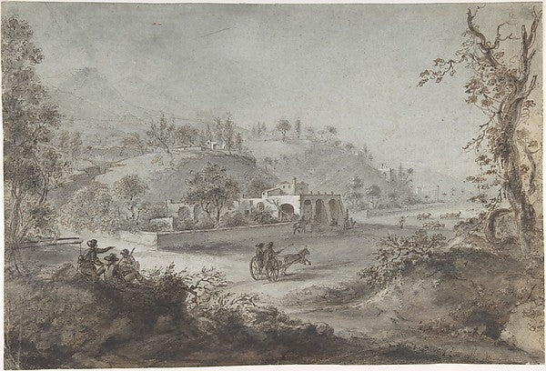 Landscape Prospect with a Buggy and a Herd of Goats 1711–67-at,  Poster Print Wall Art