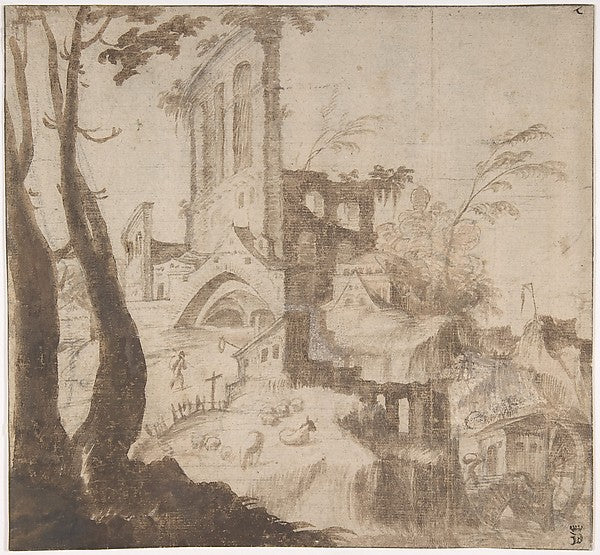 Imaginary Hilly Landscape with Ruins 16th cent-Anonymous, Neth,16x12"(A3) Poster