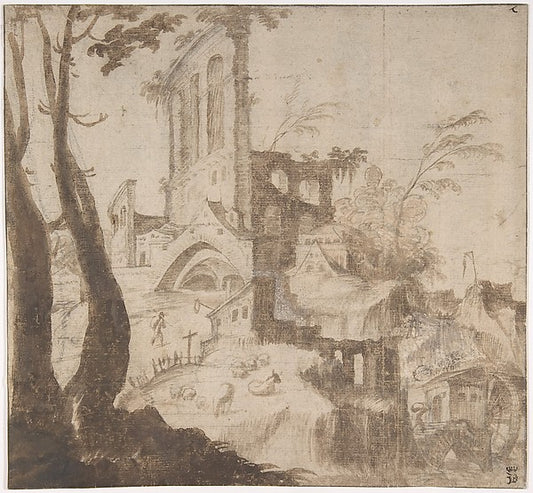 Imaginary Hilly Landscape with Ruins 16th cent-Anonymous, Neth,16x12"(A3) Poster