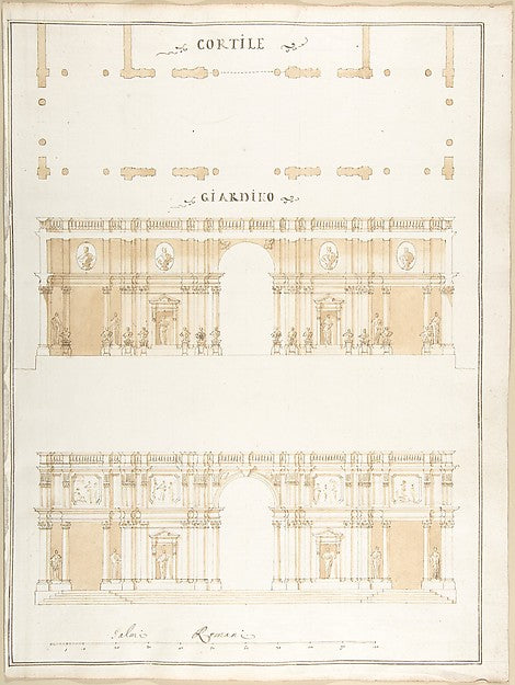 Plan  Section and Exterior Elevation of a Villa 1710–27-Pietro,  Poster Print Wall Art