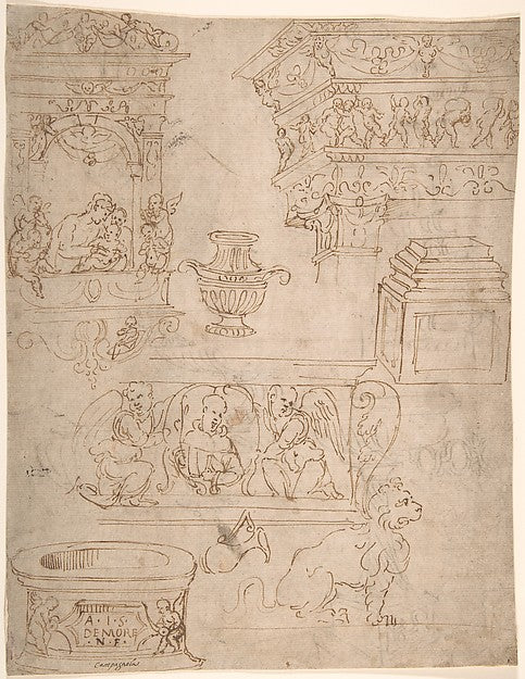 Sheet of Studies of Sculptural Elements and Architectural Orna, Poster Print