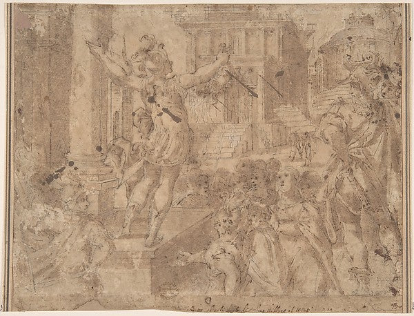 Young Soldier Showing a Head to the Populace  16th cent-Anonym,  Poster Print Wall Art