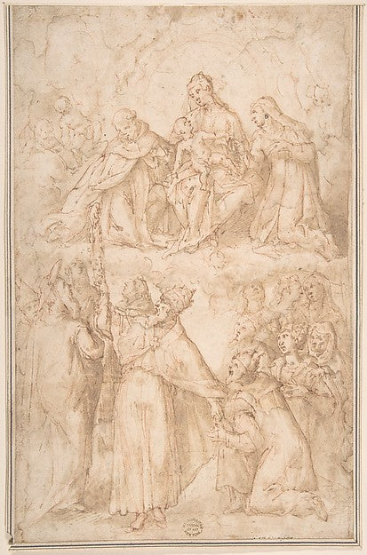Saint Dominic Giving the Rosary to Pope Pius V 17th cent-Anony,16x12"(A3) Poster