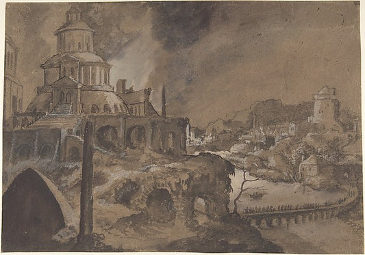 Fantastic Landscape with Figures Crossing a Bridge 16th cent-L,16x12"(A3) Poster