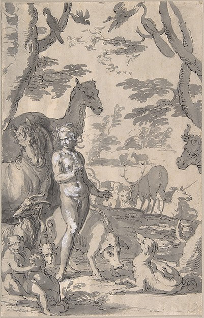 Adam in the Garden of Eden  Naming the Animals c1605–10-Joachi,  Poster Print Wall Art