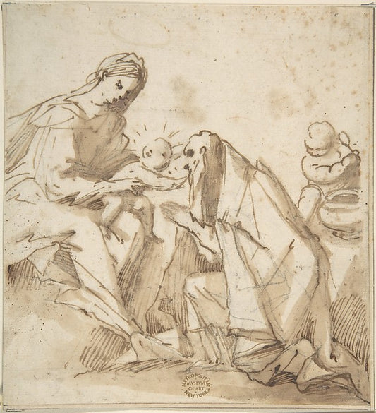 Saint Adoring the Madonna and Child 17th cent-Anonymous, Itali,16x12"(A3) Poster