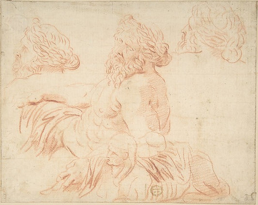 Study from a Statue of a River God 17th cent-Anonymous, Italia,16x12"(A3) Poster