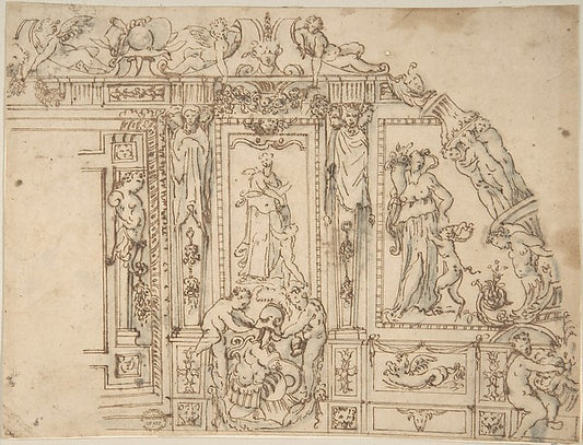 Sketch for Wall Decoration c1540–80-Anonymous, Italian, 16th c,16x12"(A3) Poster