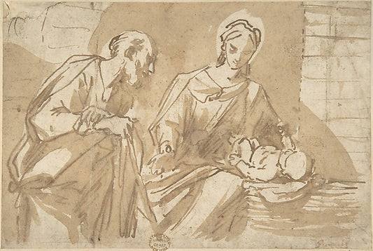 Holy Family 17th cent-Anonymous, Italian, Roman-Bolognese, 17t,16x12"(A3) Poster